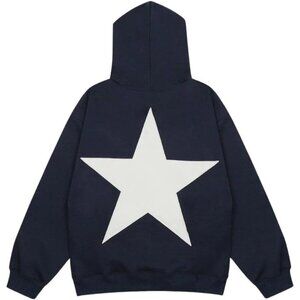 Eden Navy Blue Star Hoodies Y2k Oversized Graphic Hoodies Aesthetic Sweat shirt